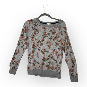 Mason & Belle Gray Floral Knit Sweater Cozy Romantic Feminine Casual Medium